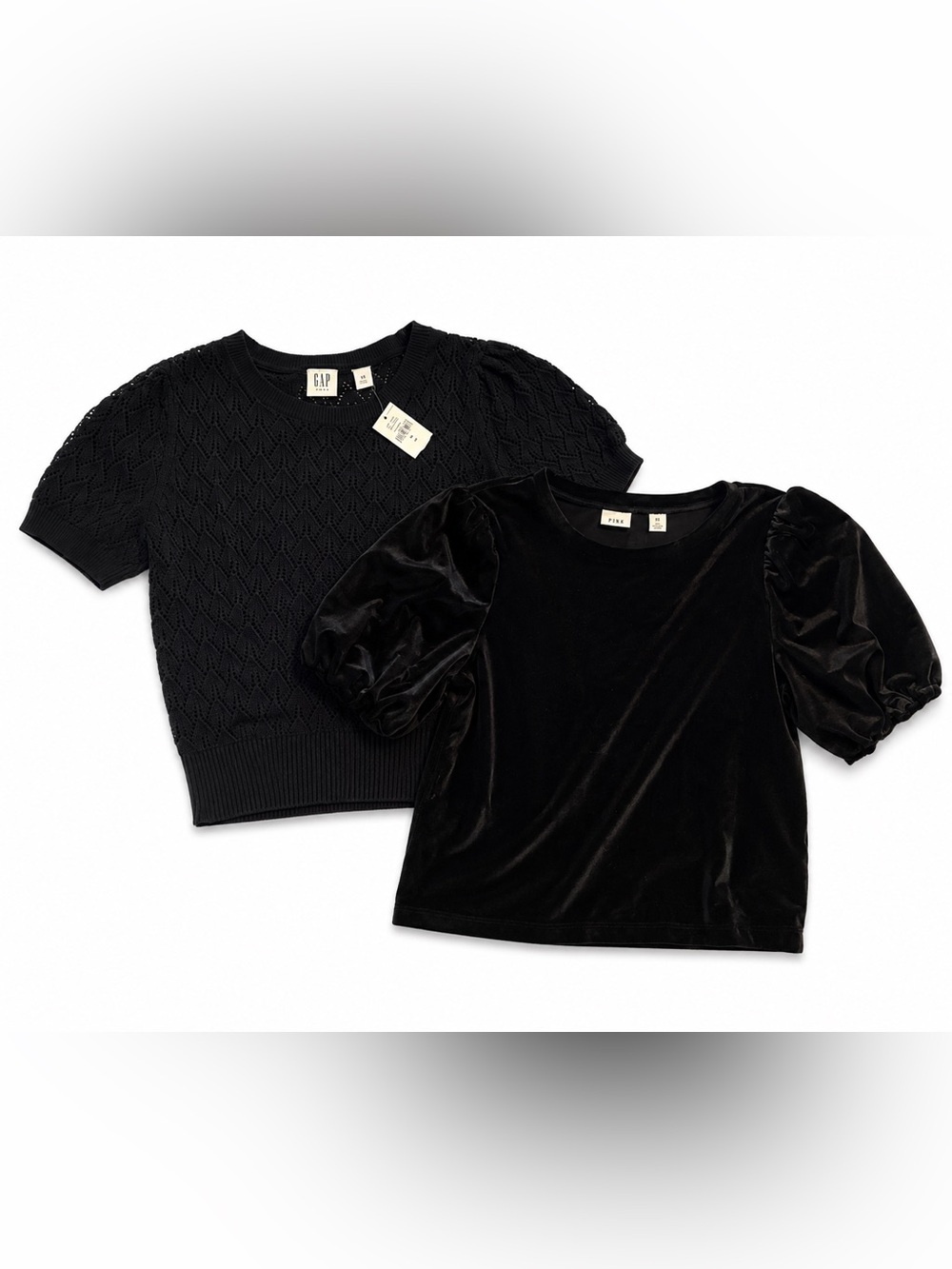 GAP Kids Black Knit Short Sleeve & Black Velvet Puff-Sleeve Top